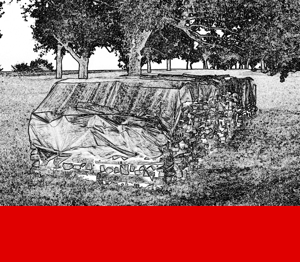 Handgezeichnete Abdeckplane mit Beschriftung
