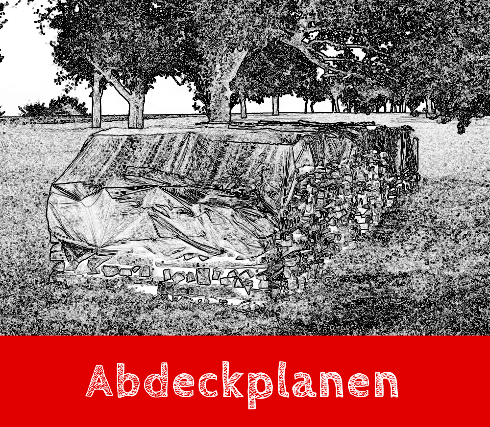 Handgezeichnete Abdeckplane mit Beschriftung
