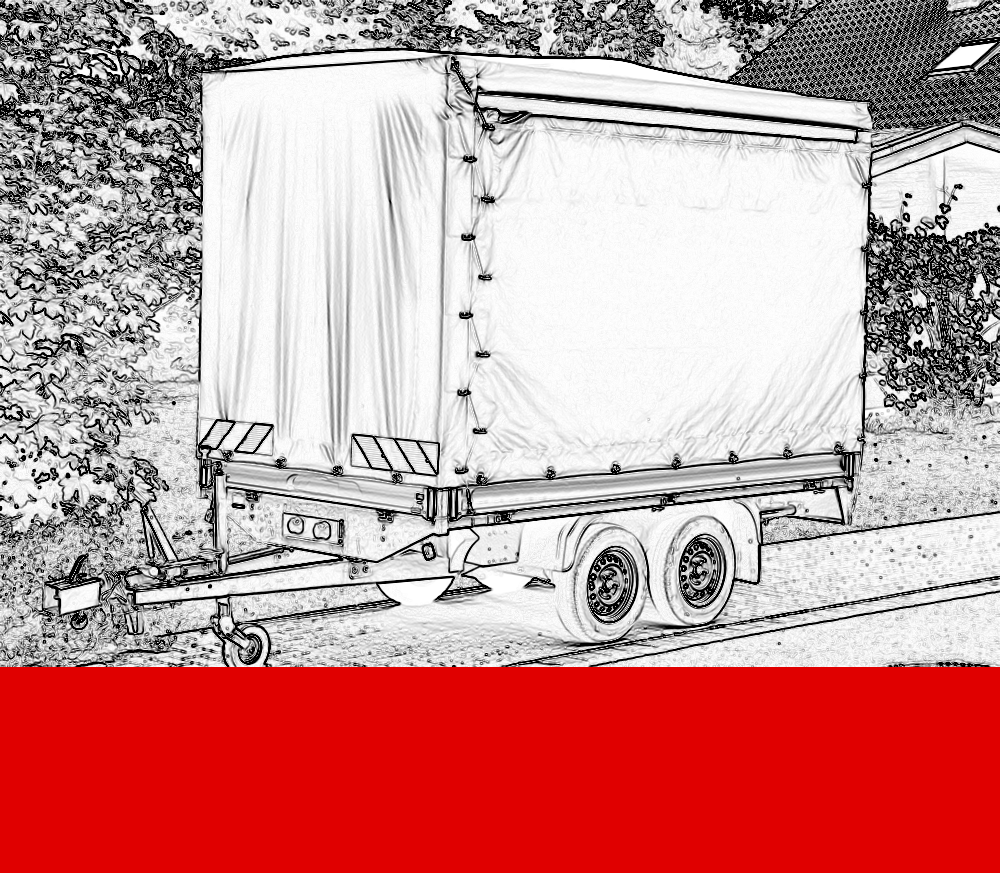 Handgezeichnete Anhängerplane mit Beschriftung