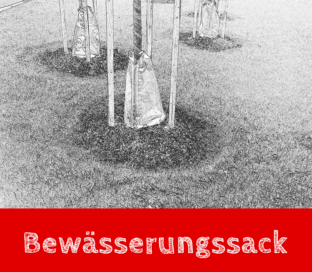 Handgezeichneter Baumbewässerungssack mit Beschriftung