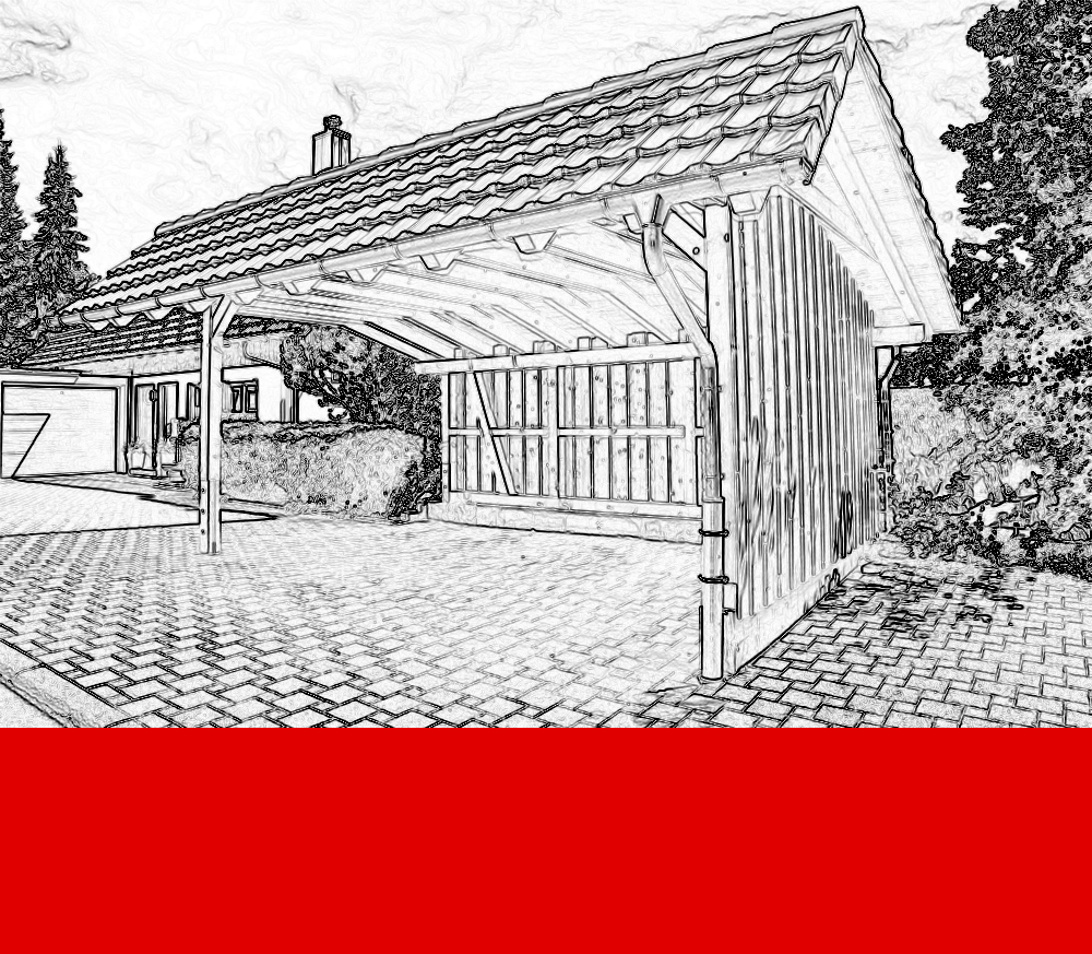 Handgezeichnete Carportplane mit Beschriftung