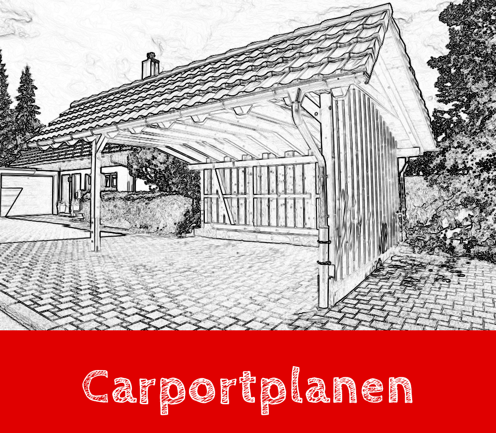 Handgezeichnete Carportplane mit Beschriftung