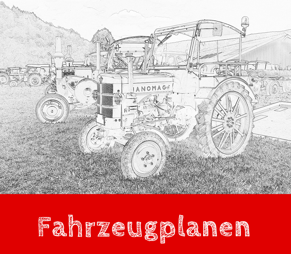 Handgezeichnete Traktoren - Fahrzeugplane mit Beschriftung