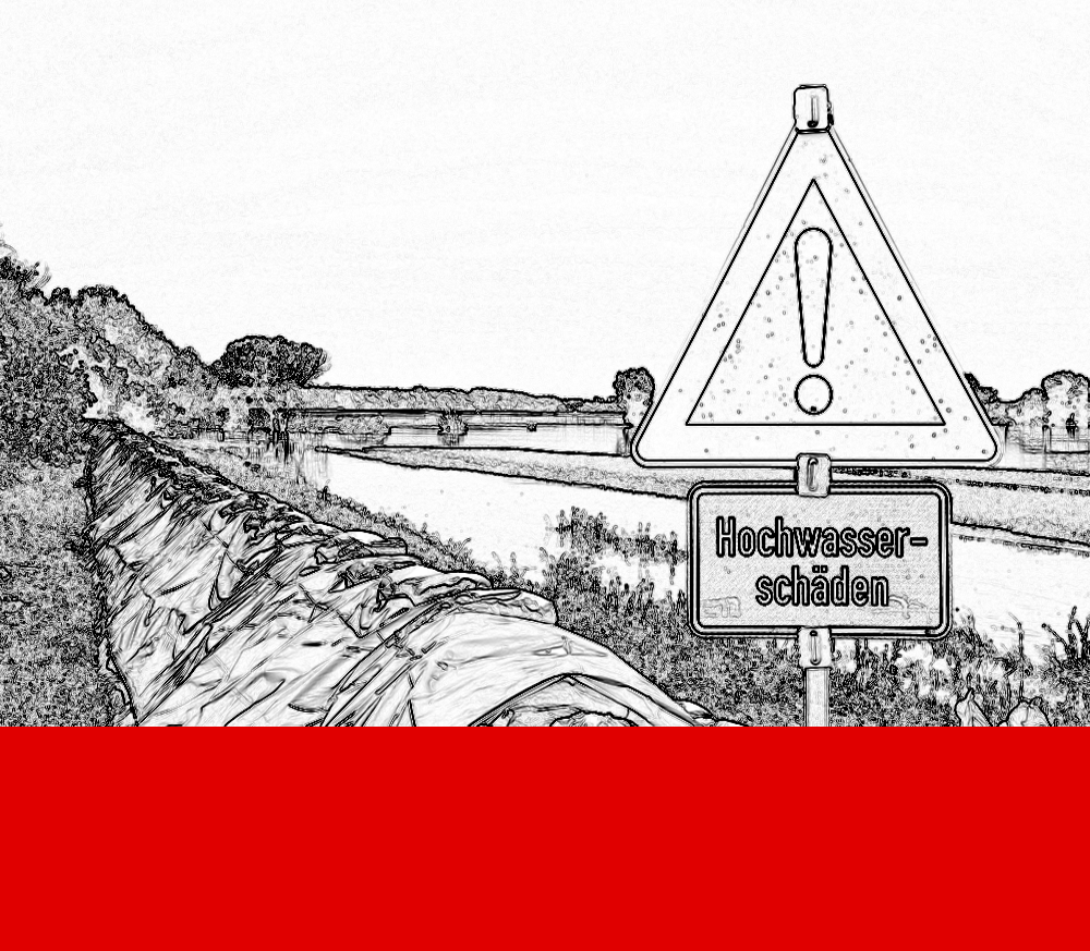 Handgezeichneter Hochwasserschutz mit Beschriftung