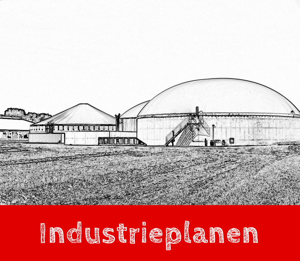 Handgezeichnete Industrieplane mit Beschriftung